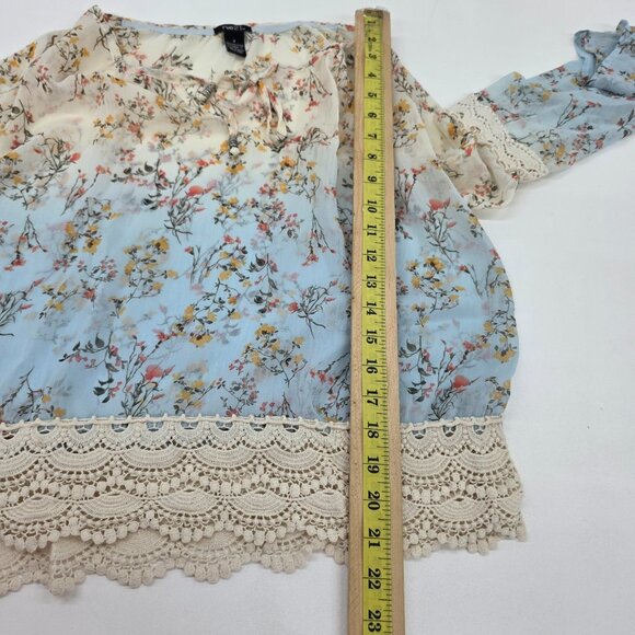 Rue21 Floral Crochet Boho Top S Sheer Long Sleeve Peasant Blouse Festival - Picture 15 of 16